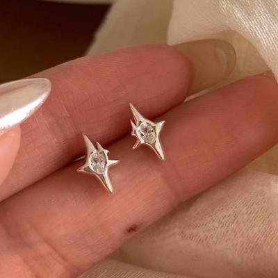 Korean Starburst Oval Stone Studs: Elegant Versatile Women's Ear Cuffs