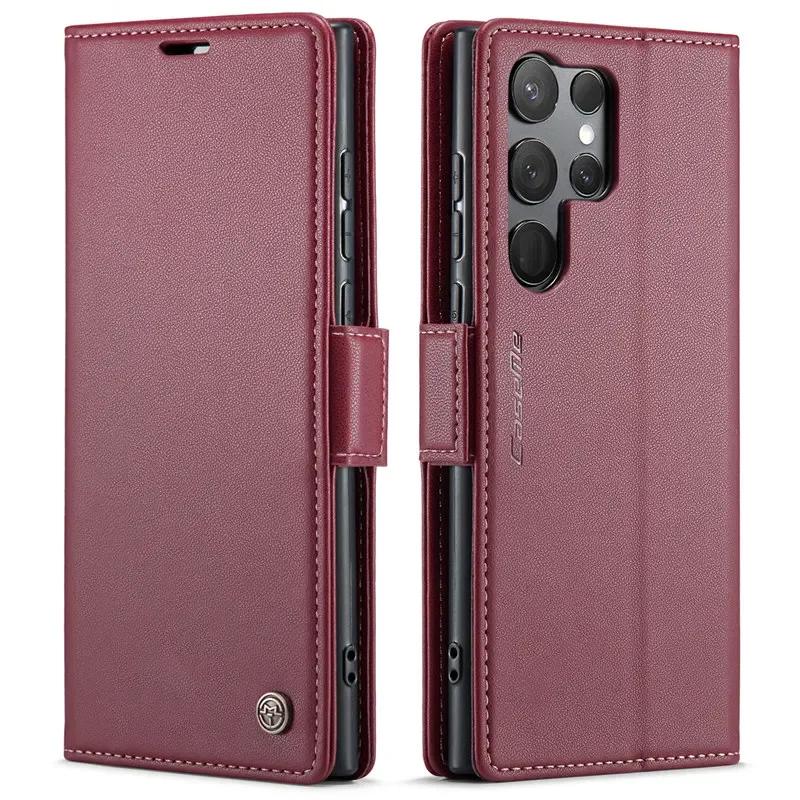 

CaseMe Flip Stand Leather Phone Case for Samsung Galaxy S25 Ultra S25 Edge S24 FE S23 Ultra S22 S21 S20 Plus Wallet Card Holder Back Cover Coque Etui (Samsung S25 FE) красный