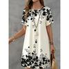Mini Abito Casual da Donna con Stampa Floreale Vintage Scollo O Manica Corta alla Moda Boho Abiti Casual