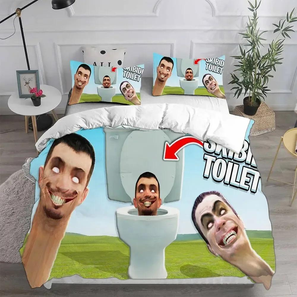

Comforter Game Skibidi Toilet Arale Bedding Set Print With Bed Soft Single Double Queen Super King Size Kids Adult Comforter (quilt)-EU Single(135*200cm)3pcs