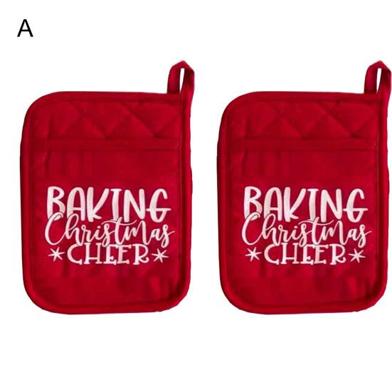 1 Pair Oven Mittens Christmas Style Thickened Ant-scalding Heat Insulated Hanging Hole Soft Oven Mitts Kitchen Cooking Baking Gift Oven Gloves