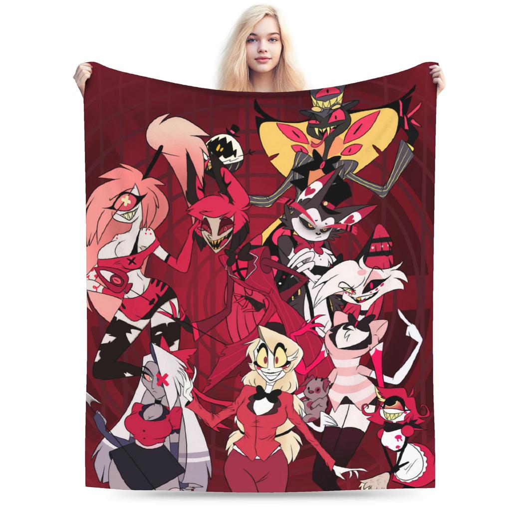 Cartoon Hazbins Hotels Blanket Velvet Print   Multifunction Lightweight Thin Throw Blanket for Sofa Car Bedspread