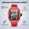 Automatic Skeleton Watch Mens Waterproof Luminous Tonneau Mechanical Wrist Watch Silicone Band