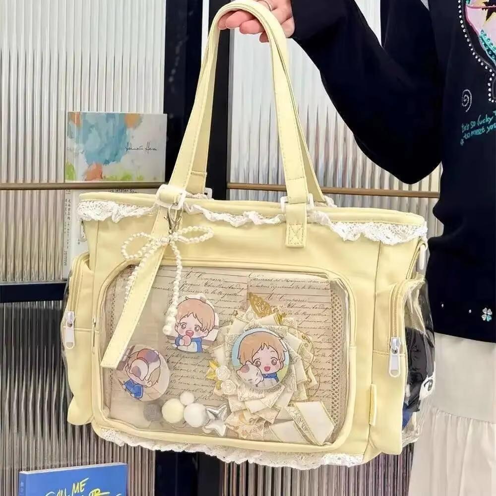 New Fashion Sweet Ita Bag Lolita Girl Transparent Shoulder Bag Women Large Capacity Ribbon Bow Tote Bag Cute DIY Display Handbag