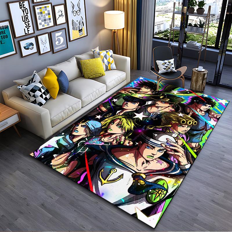 Vibrant Anime Characters Group Design Rug Non-slip rug suitable for living room and bedroom sofas.