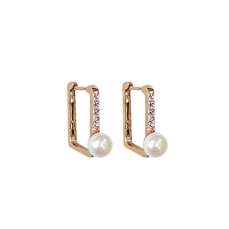 Senior Sense Pearl Zircon Retro Square Earrings in Fashionable and Versatile Elegant Temperament Tide with Accessories