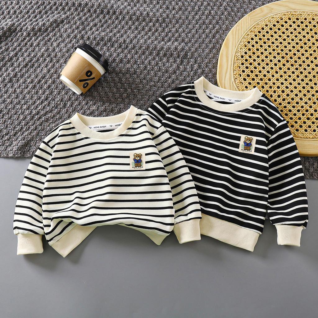 Kids Cartoon Striped Sweatshirt With Polyester Fabric For Toddler Boys And Girls