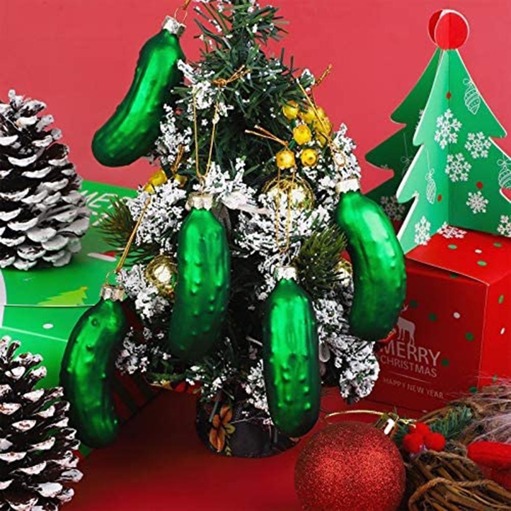 4PCS Christmas Cucumber Pendant with Lanyard Cute Glass Cucumber Hanging Ornaments Christmas Tree