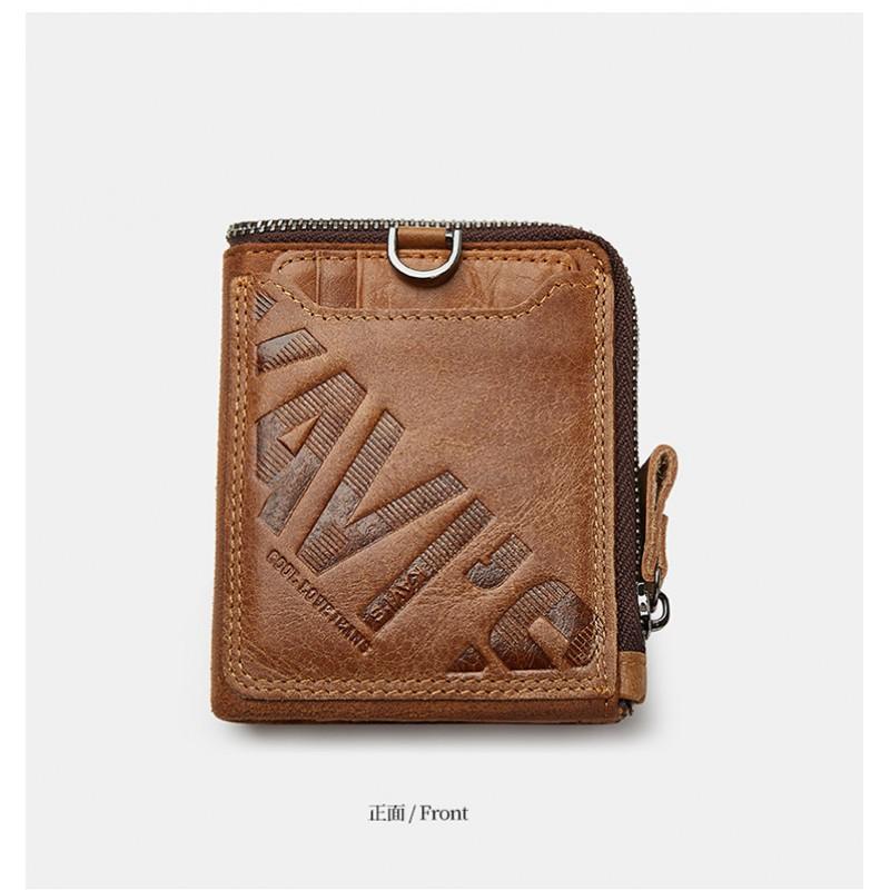 Real Cowhide Men's Short Wallets Fashionable Casual Zippers Wallet With Open Opening Multifunctional Change