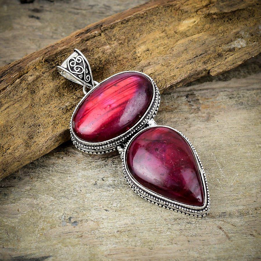 

Red Labradorite Gemstone Handmade 925 Sterling Silver Jewelry Pendant 2.76 M-182