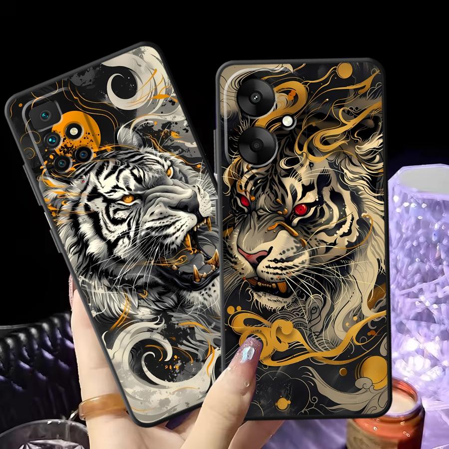 Case for Xiaomi Redmi A4 12C 9 A1 A2 Plus A5 A3 K40 K80 Pro 10 13C 14C Black Soft Phone Cover Luxury Fashion Fierce White Tiger
