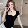 Kurzarm-T-Shirt für Damen im Sommer, U-Ausschnitt, kurz, purer Stil, schlankes und süßes Nischendesign, Top, trendig