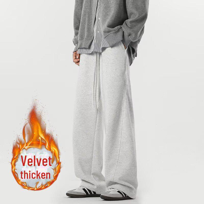 Men's Autumn/Winter Loose Straight Casual Pants with Plus Velvet - Trendy American Style