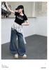 Girls' Trendy Backless T-Shirt & Jeans Set with Lace Jazz Dance Cover