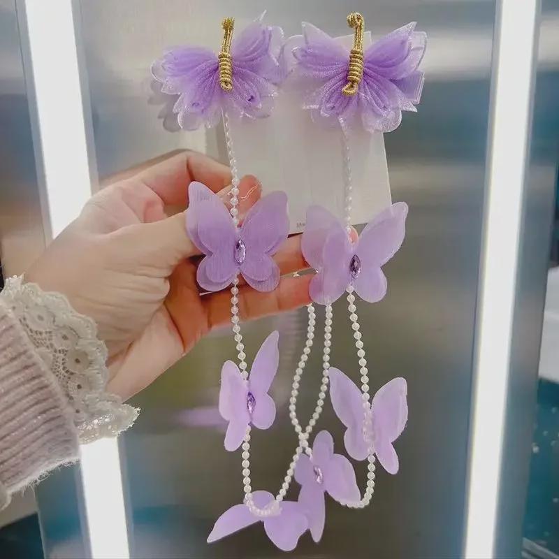 Handmade Butterfly Pearl Chain Braided Hairpin: Fairy Princess Style