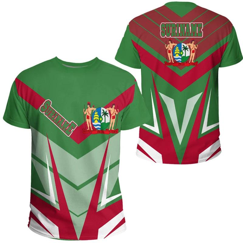 

Футболка с графическим принтом флага Суринама для мужчин, 3D-печатные футболки с национальной эмблемой Суринама, летние спортивные топы для мальчиков в стиле Боливии, уличные футболки L