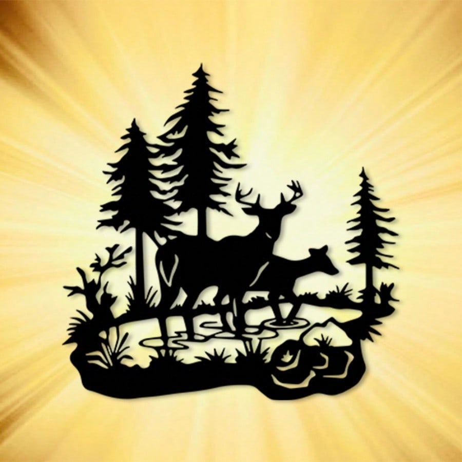 Forest Deer Metal Wall Art Rust Proof Iron Hunting Cabin Decor Christmas Holiday Gift