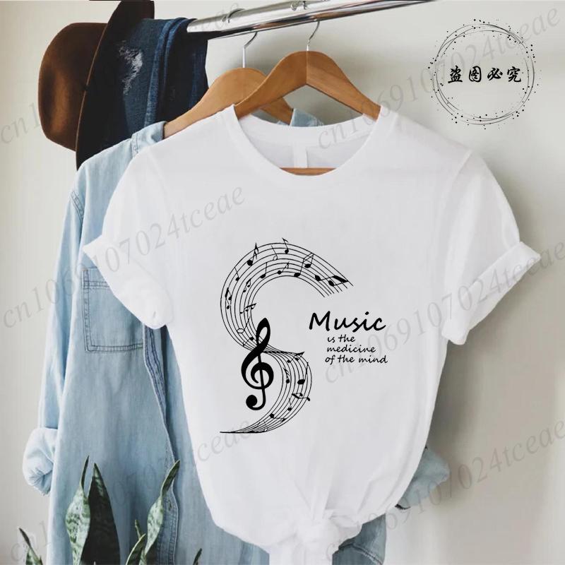Sommer Mode Marke Damen T-Shirt Kleidung Musiknote Aufdruck T-Shirt Kleidung Y2k Streetwear T-Shirt Musiknote Liebhaber T-Shirt Tops