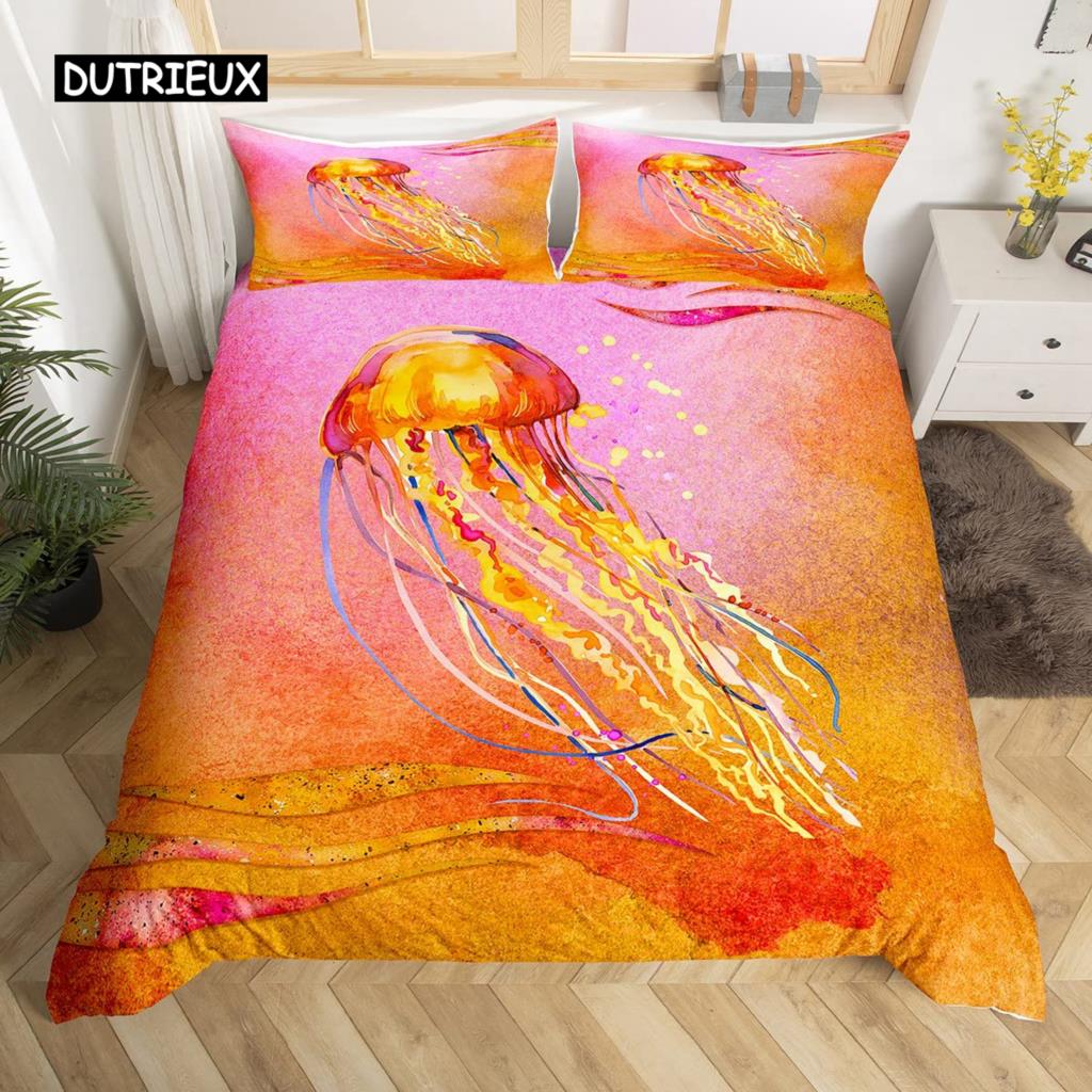 3D Octopus Sea Turtle Duvet Cover Retro Sailboat Crab Reptile Bedding Set Marine Mediterranean Style Jellyfish Comforter Cover