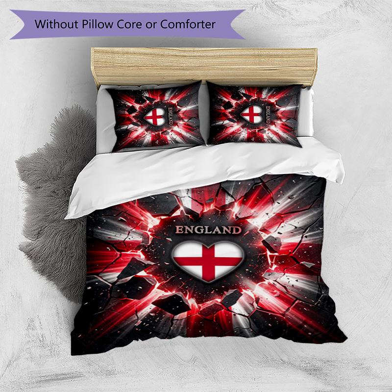 Set Biancheria da Letto Stampata Calcio Inghilterra 3 Pezzi Copriletto Traspirante Accogliente come Regalo per la Casa Nuova o per le Feste