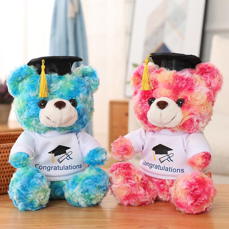 23-28cm Lovely  Plush Toy Stuffed Soft Colorful Kawaii Bear Animal Dolls Graduation Birthday Gifts
