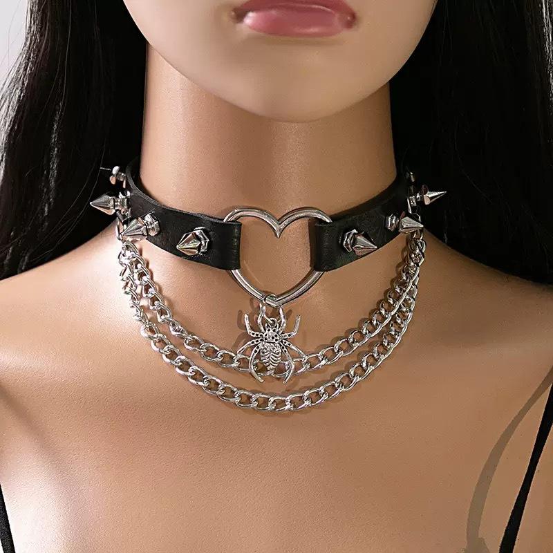 Fashion Black PU Leather Choker Necklace Women's Punk Gothic Spike Rivet Necklace Pendant Collar Jewelry