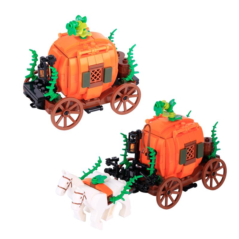 Halloween Decorative MOC Building Blocks Pumpkin Carriage Tombstone Skeleton Flame Horse Accessories Elf House Bricks Toys Gifts