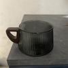200ml gestreiftes Glas Kaffeetasse und Untertasse Set Eiskaffee Americano Tasse mit Holztablett Löffel Wiederverwendbare Barista Kaffee Werkzeuge