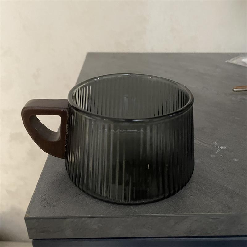 200ml Stripe Glass Coffee Cup and Saucer Set Iced Americano Coffee Mug With Wooden Tray Spoon Reusable Barista Coffee Tools 200ML