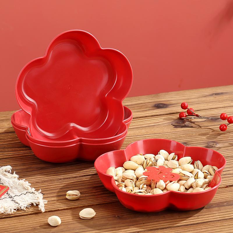 Wedding Fruit Plate Red Festive Living Room Happy Candy Plate Dried Fruit Red Plate Engagement Ornament Happy Plate Wedding Supplies Daquan