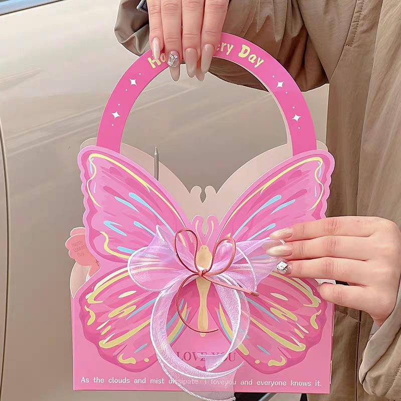 

Прозрачный ПВХ-контейнер-коробка для цветов «Бабочка», универсальный упаковочный материал для цветочных магазинов, для фестивалей, подарок на День святого Валентина розовый