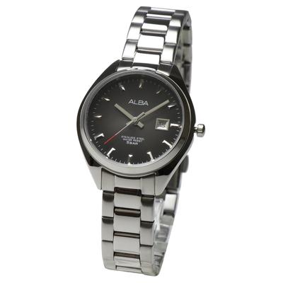 SEIKO ALBA Quartz AH7Q95X1 Ash Black Silver Stainless Steel Business Analog Watch with Date Simple Bracelet Women's Calendar