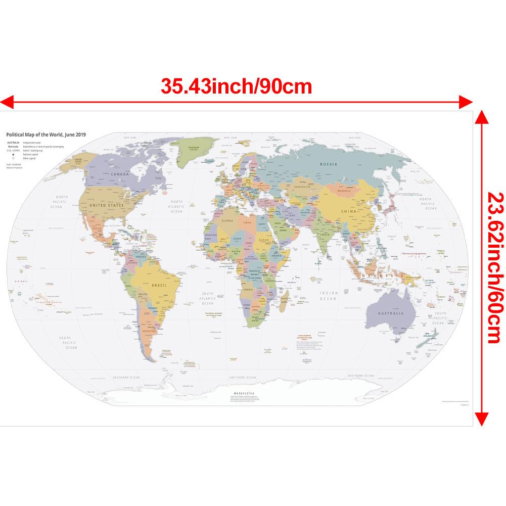 Large Political World Map Poster Retro Decorative Wall Art Print Paper Map Office School Classroom Home Decor Sticker