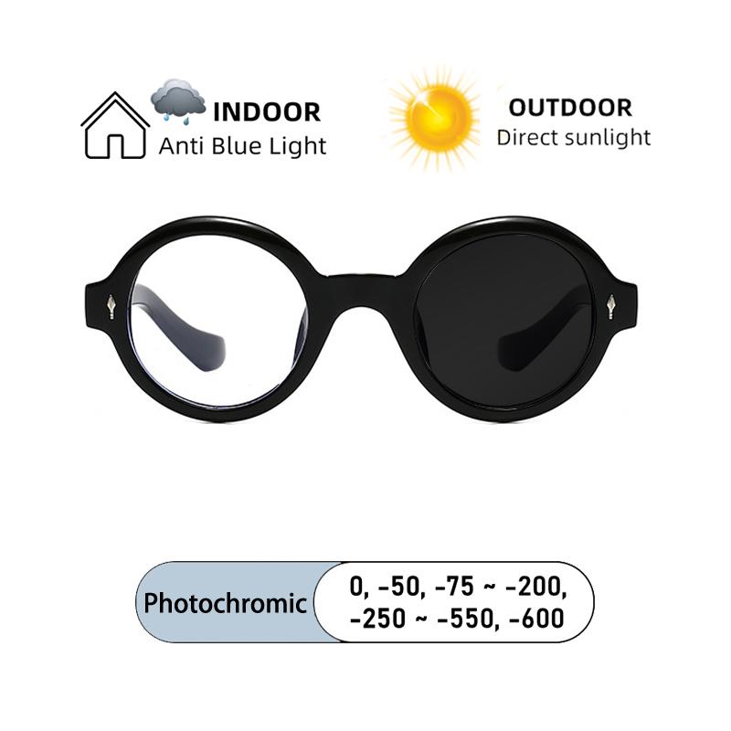 New Fashion Rivet Round Women Frame Myopia Glasses Prescription Nearsight Anti Blue Light Men Eyeglass