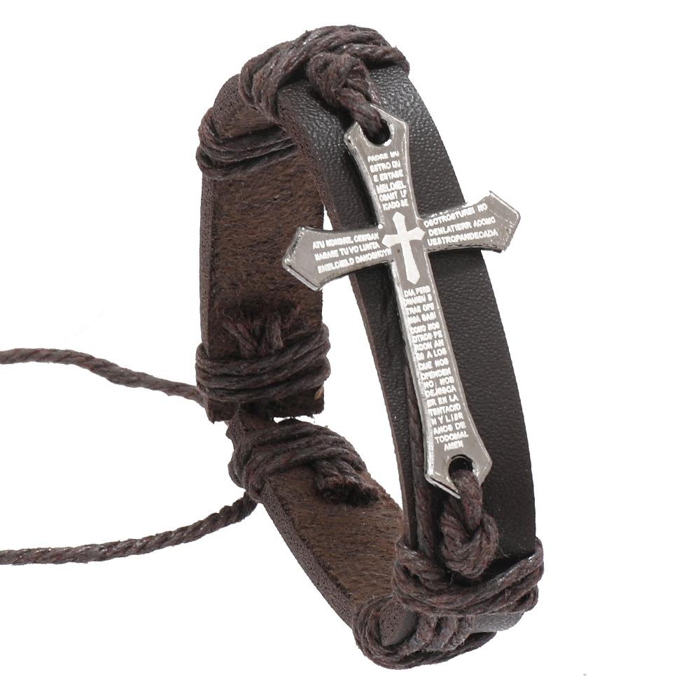 

2026 New European and American Men s Jesus Bracelet Retro Street Bracelet Wrist Decoration Accessory коричневый