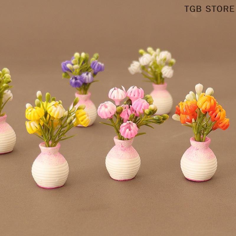 1 Pcs Miniature Plastic Colorful Floral Plants Potted Model 1:12 Dollhouse Simulation Outdoor DIY Accessories
