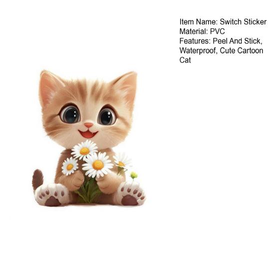 Autocollant d'interrupteur amovible Chat de dessin animé mignon Fleur Autocollant d'interrupteur Mural DIY Autocollant d'art mural pour chambre d'enfant Salon Bureau Décoration de la maison
