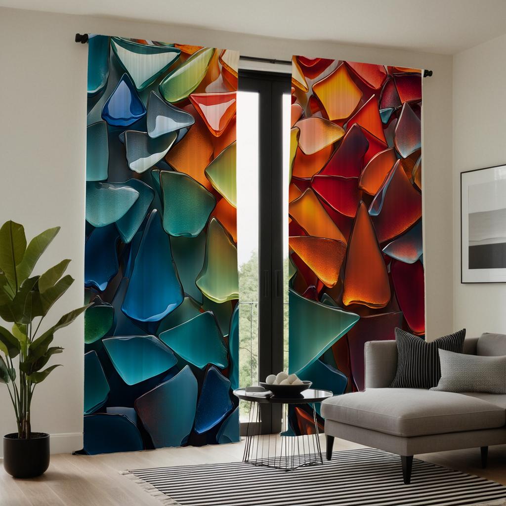 2pcs HD Colorful Glass Art Deco Curtain Color System Digital Printed Curtain Home Decoration Style Decoration Living Room Bed