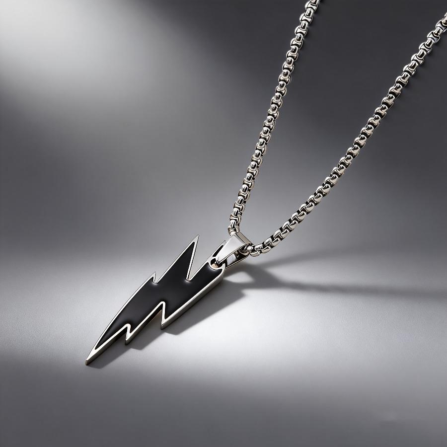 Hip-hop Style Lightning Stainless Steel Necklace, Unique Streetwear Choker, Unisex Versatile Pendant, Hypoallergenic and Colorfast