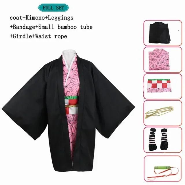 Anime personage Kamado Nezuko cosplay kimono kostuum pruik dames Halloweenfeest carnavalskostuum en pruik L