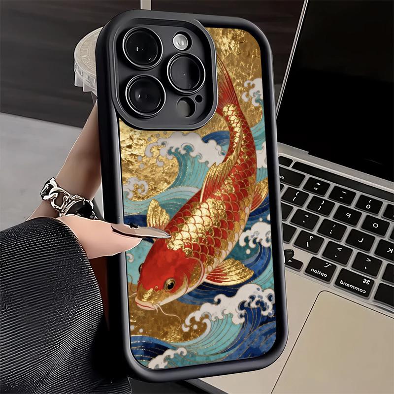 Phone Case for iPhone 17 Air 16E 15 16 Pro Max Golden Carp Lucky Koi Cover 14 Plus 13 12 Mini Soft Shell Silicone Fundas