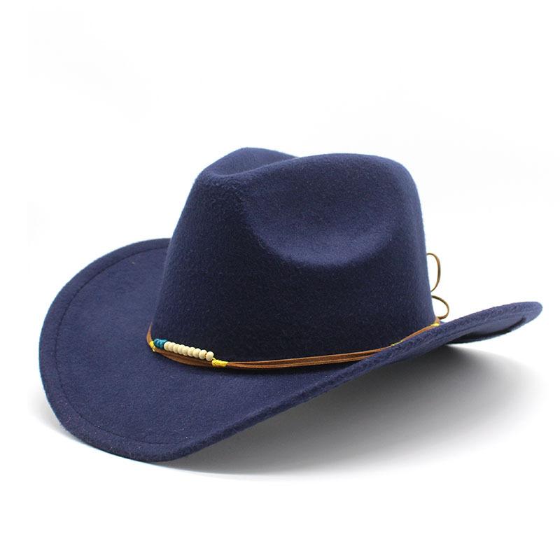 Tibetan Retro Ethnic Spring Woolen Western Cowboy Hat Rolled Brim Wide Edge Visor Top Hat