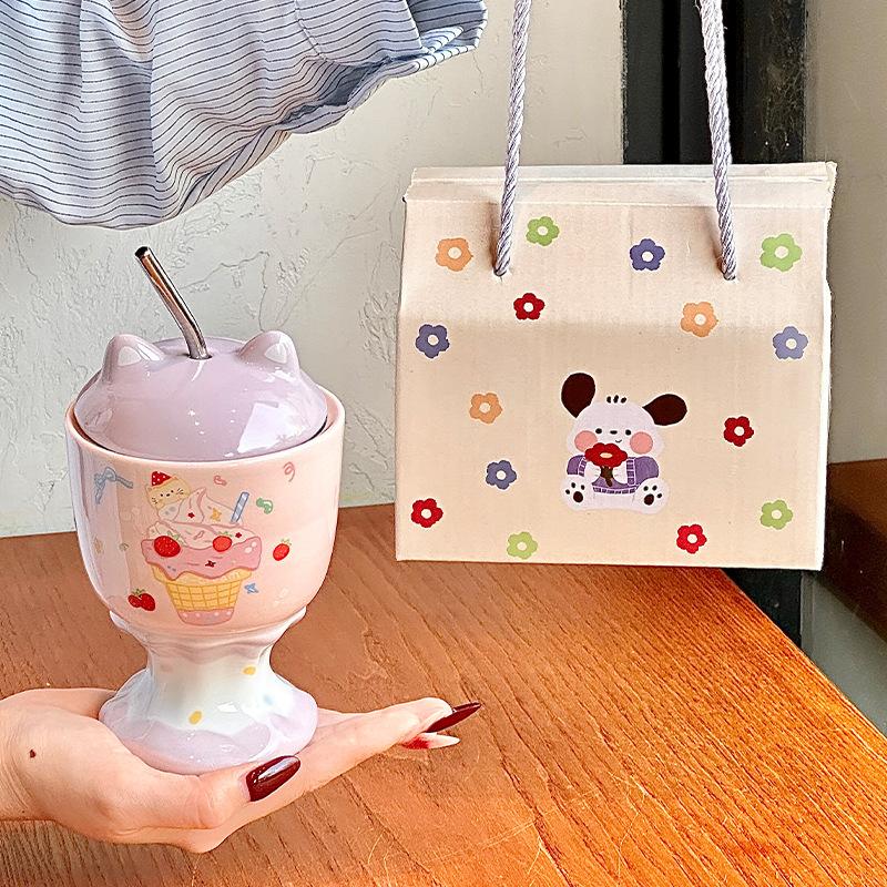 Cute Cat Goblet High Value Straw Water Cup Girls Birthday Gift Souvenir Practical Gift Box