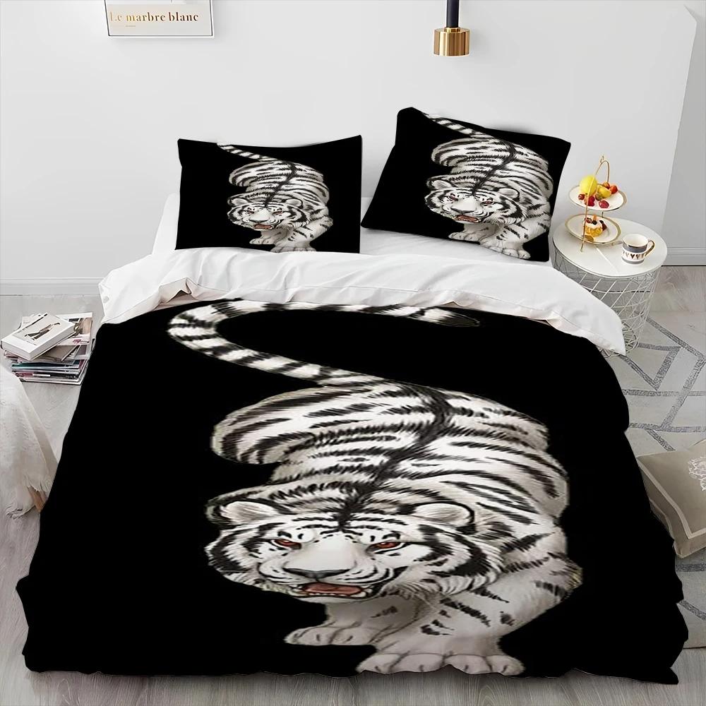 Set Biancheria da Letto Trapuntato di Lusso Animale Tigre Leopardo Lupo 3D, Set Letto Copripiumino Coperta Copricuscino, Set Biancheria da Letto King Queen Size