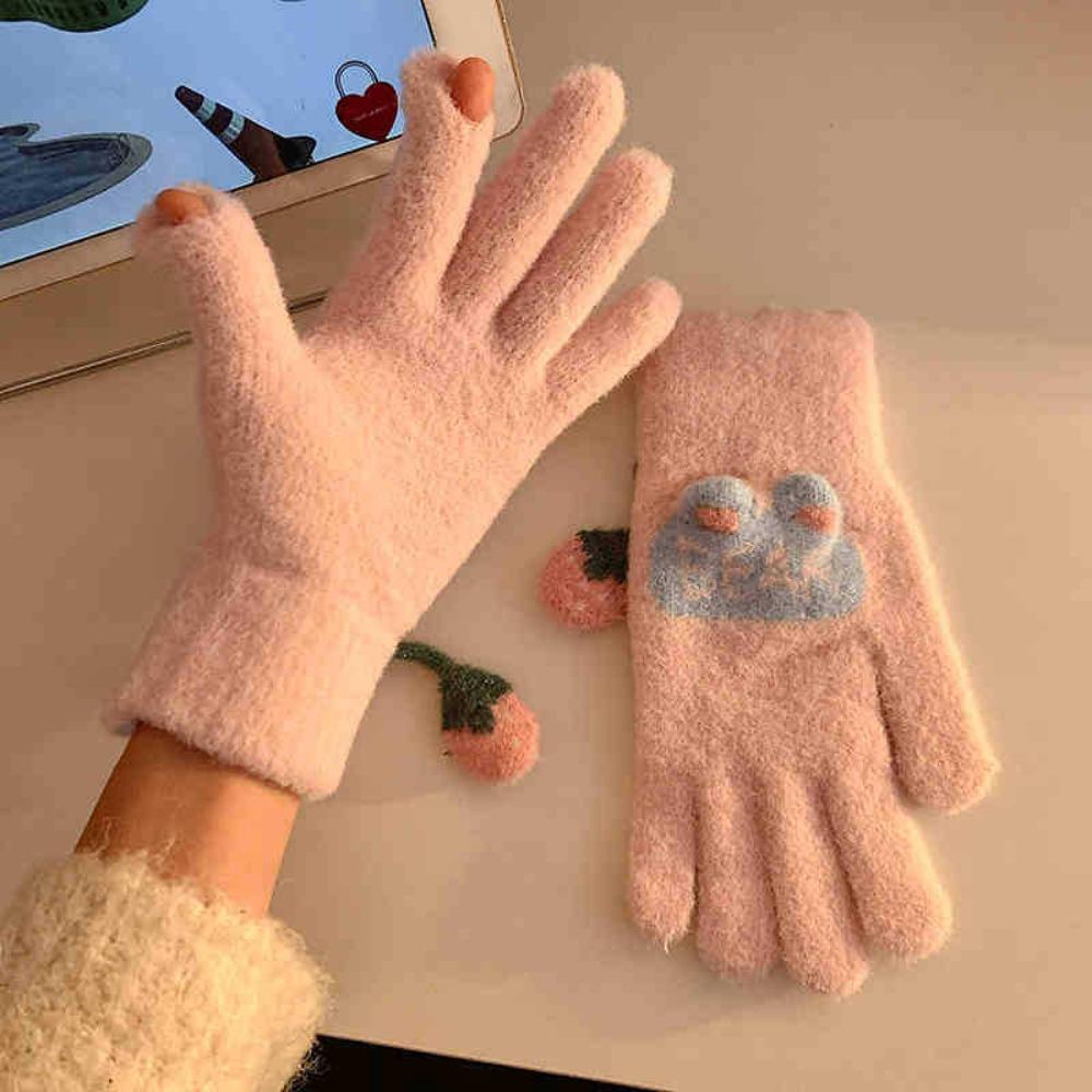 

Open Finger Cashmere Gloves Cold Resistant Knitted Glove Cute Touch Screen Gloves светло-розовый