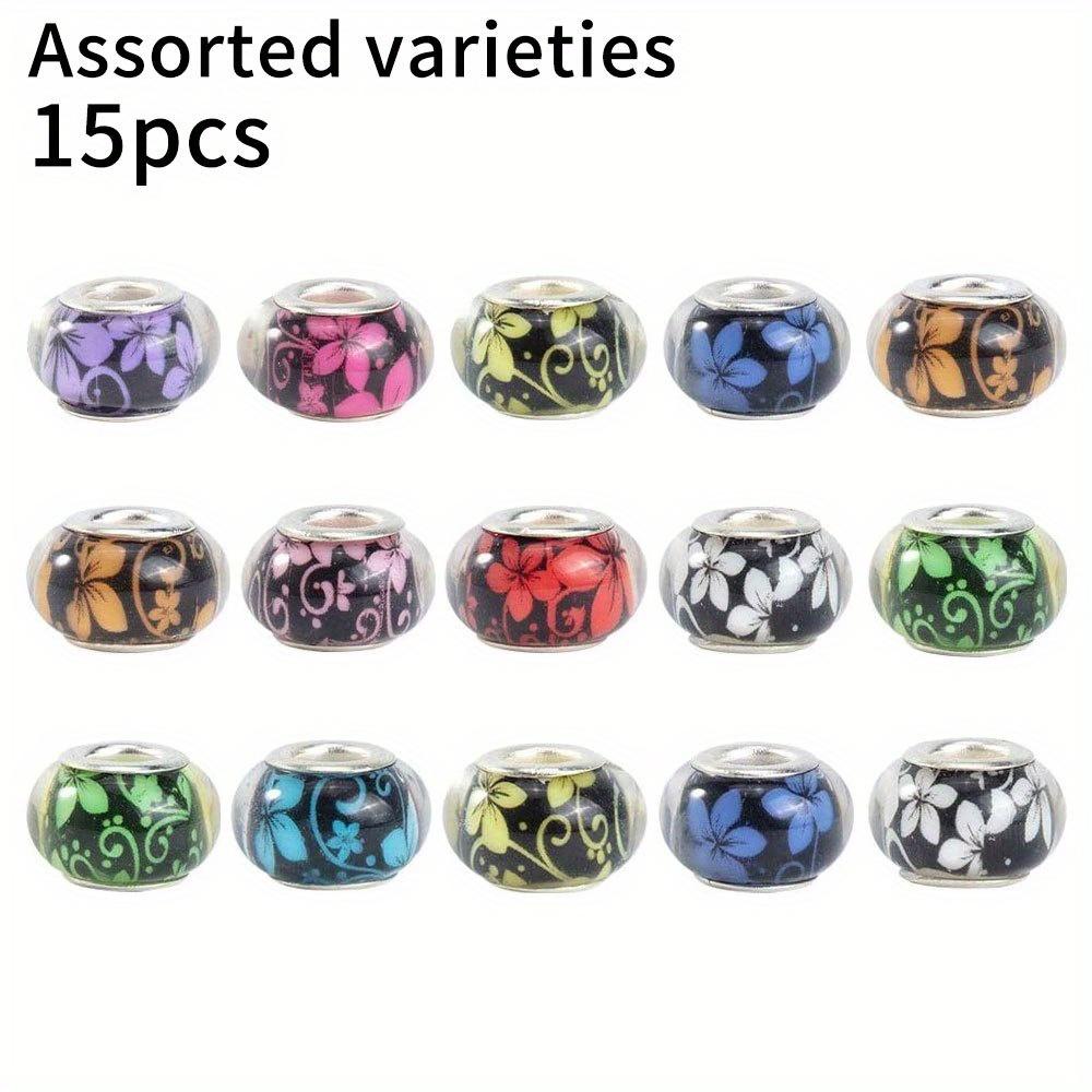 5/15/30pcs Resin Material Flower Pattern Large Hole Bead Decorative Bead Craft Bead DIY Bracelet Necklace Earrings Keychain Jewelry Accessories