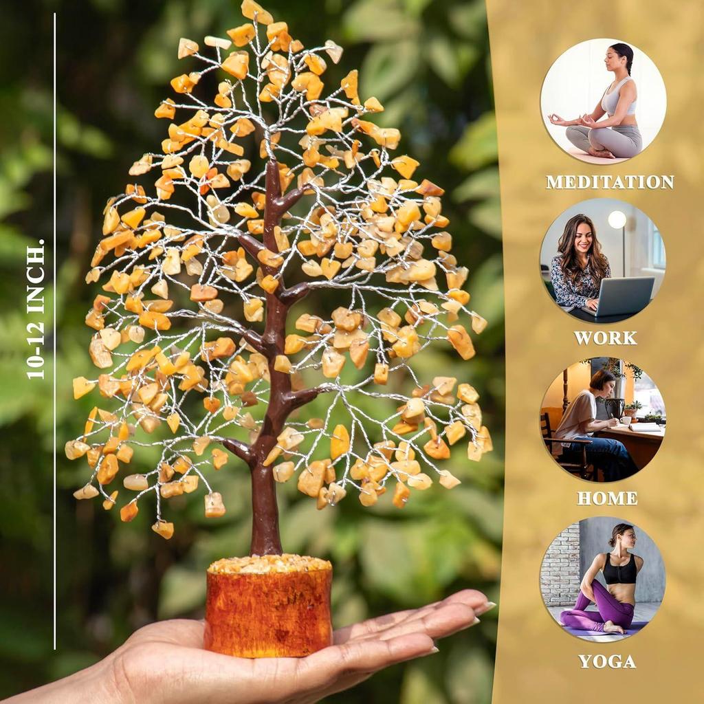 Gemstone Crystal Tree Home Decor Showpieces for Good Luck Money Crystal Tree Gift Items Office Bedroom Decor Wedding Gift, Silver Wire