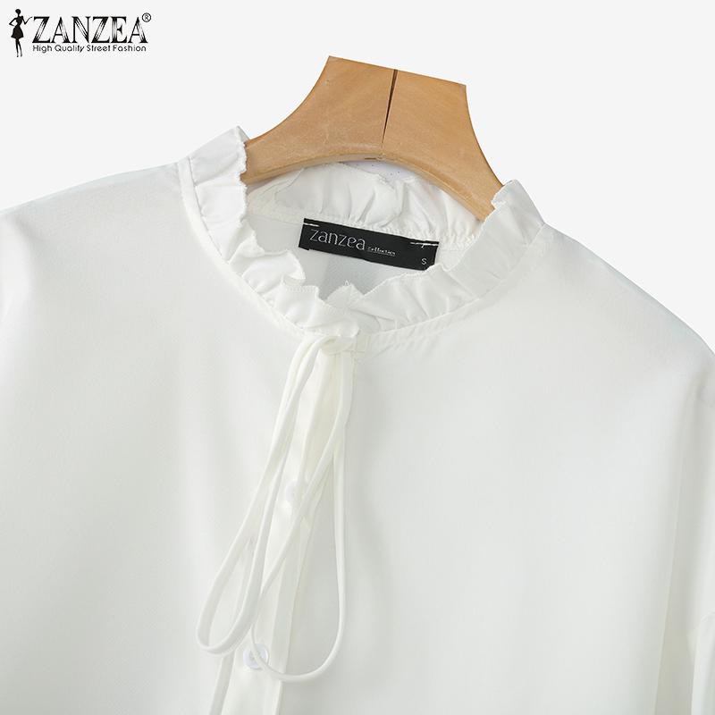 ZANZEA Bluză casual de damă cu gât rotund, imprimeu patchwork, mâneci lungi