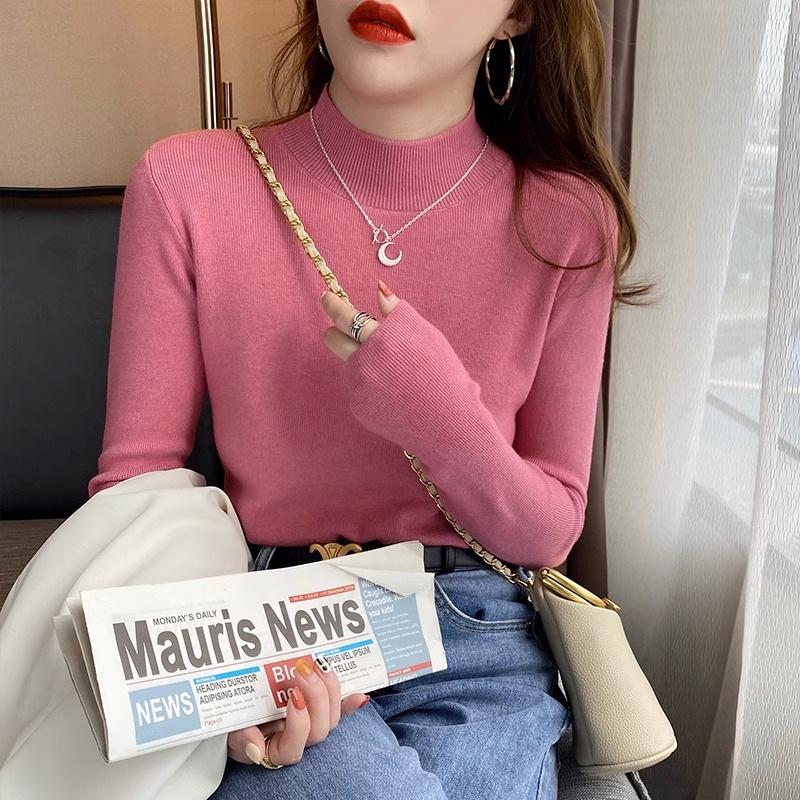 

Свитер с полувысоким воротом для женщин на осень и зиму, вязаный свитер со средним воротом, топ-пуловер L