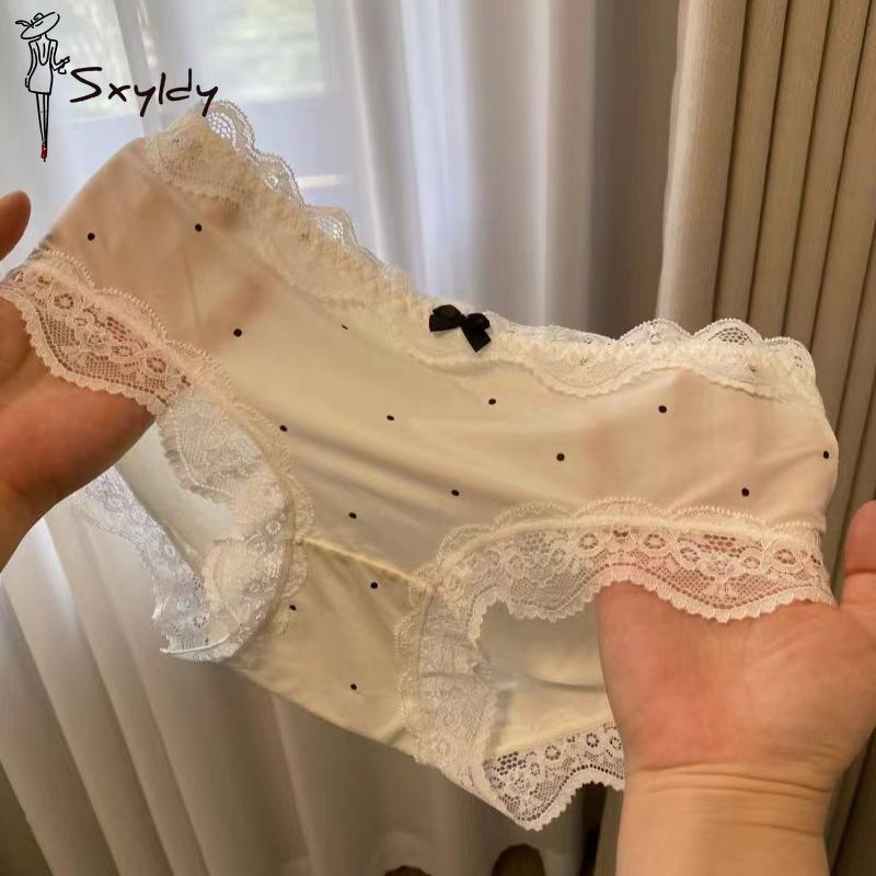 Sweet Lace Mid-waist Panties Ice Silk Seamless Underwear Women Soft Breathable Briefs